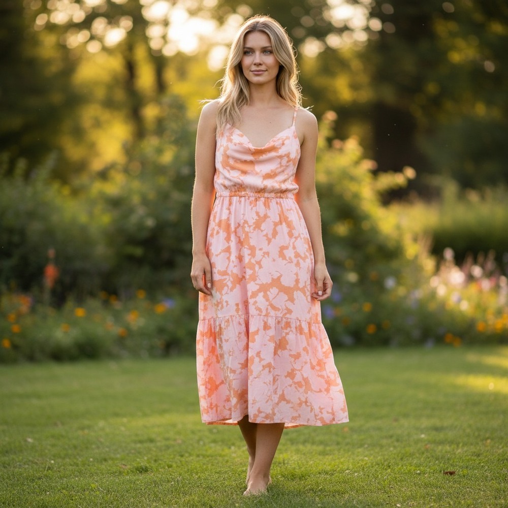 Social Standard by Sanctuary Pink Orange Floral Midi Dress XXL XD9019GH2